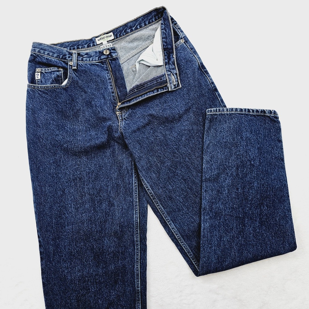 Guess Jeans Straight Leg Mens 34x34 Blue Made in USA Vintage 90s Denim High Rise